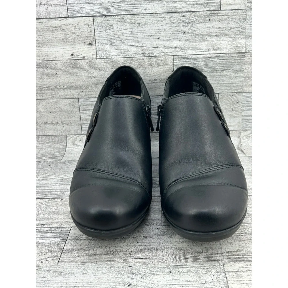 Clarks Collection Black Leather Ankle Booties Side Zip Block Heel Women Sz 8.5W‎